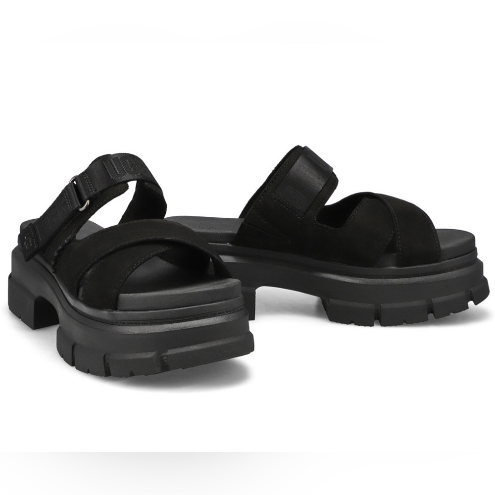 UGG Ashton Black Platform Slide Sandals Size 9 Women’s Chunky Criss Cross Strap
